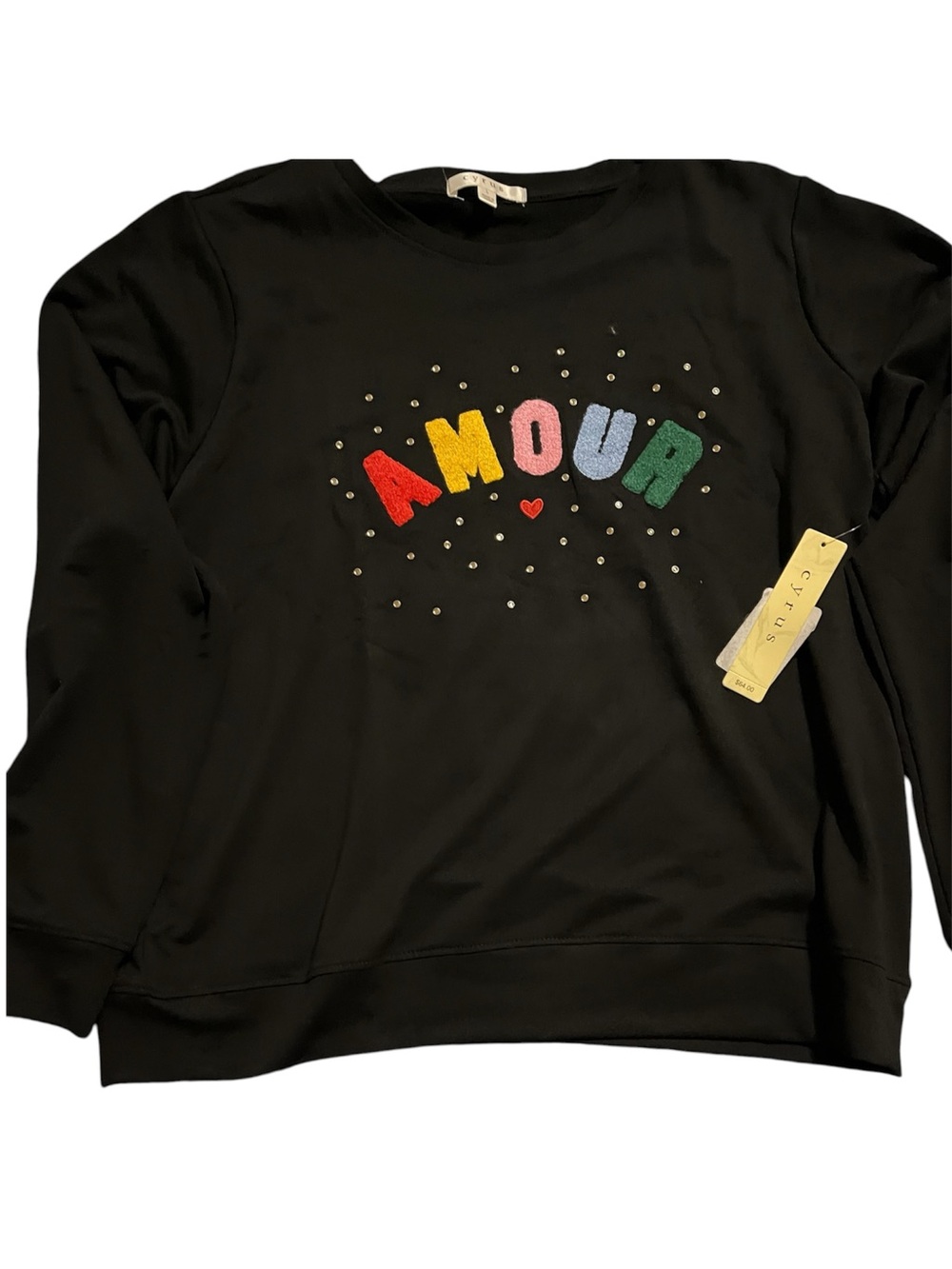 Cyrus Black Sweatshirt with Multicolor 'AMOUR' and Red Heart